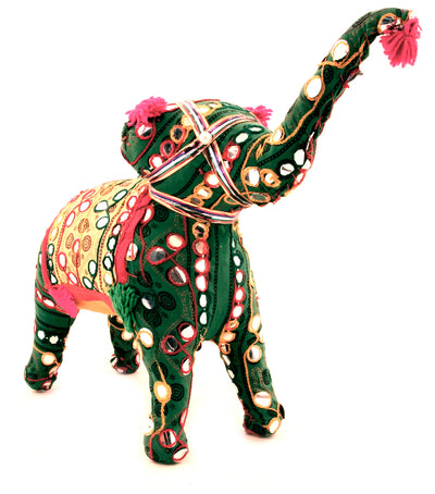 Fabric Elephant Figurine Multi Colour Raised Trunk - 25cm