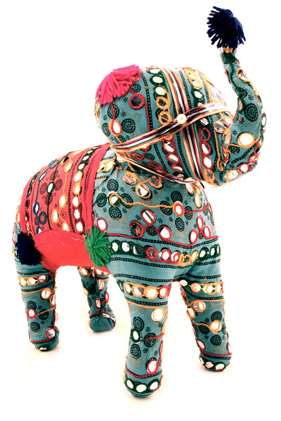 Fabric Elephant Figurine Multi Colour Raised Trunk - 30cm