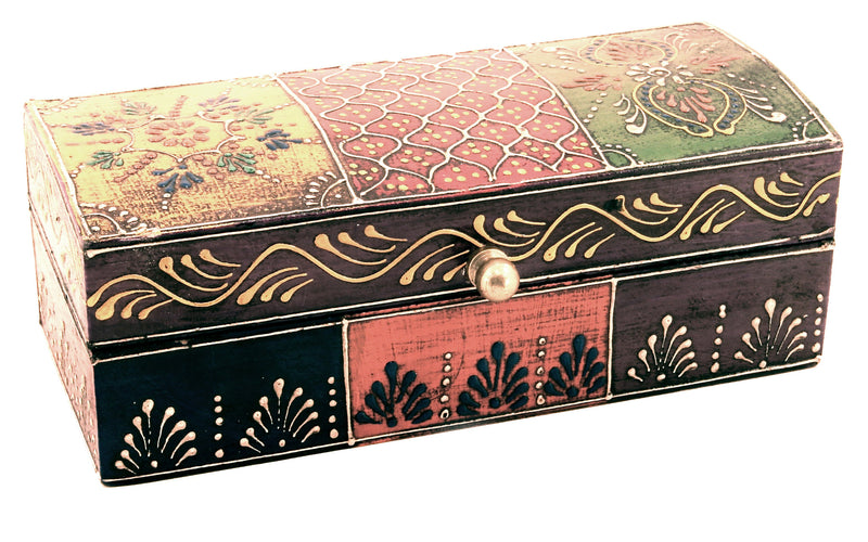 Wooden Painted Box Multi Colour Ornate Design - 18cm