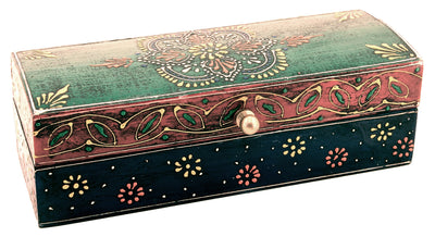 Wooden Painted Box Multi Colour Ornate Design - 20cm