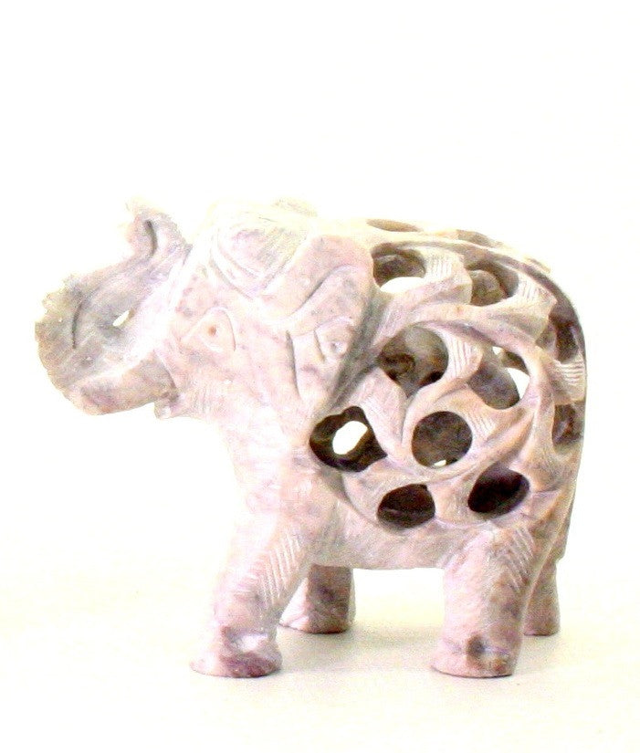 Elephant with Undercut Baby Elephant Design Figurine Hand Carved Soapstone Natural