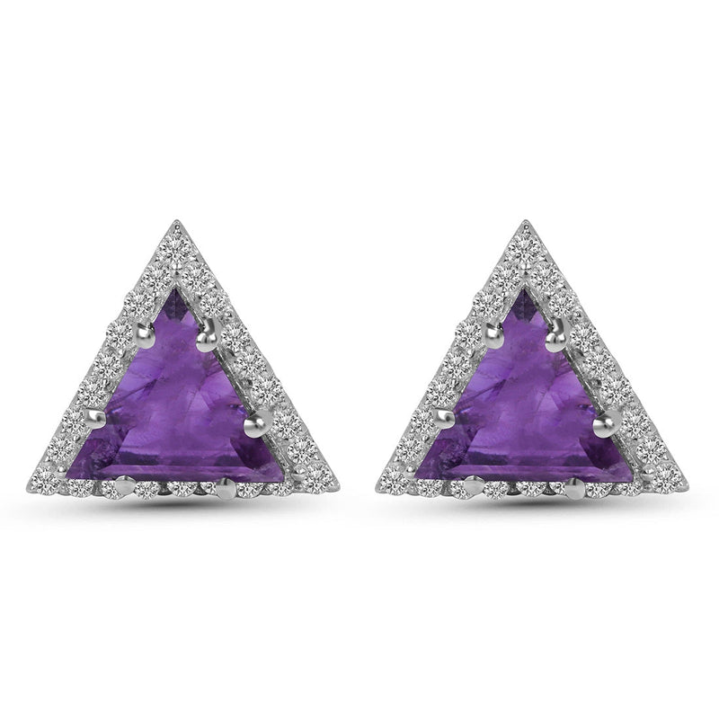 Amethyst Silver Delta Stud Earrings