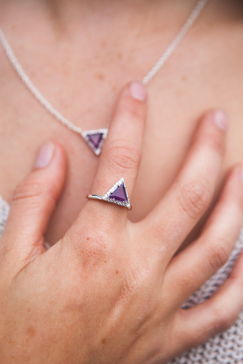 Amethyst Silver Delta Ring