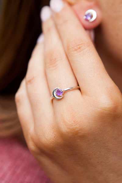 Amethyst Silver Blue Moon Ring