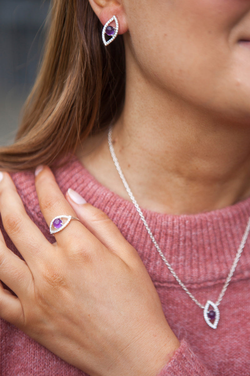 Amethyst Silver Curvy Cleo Ring