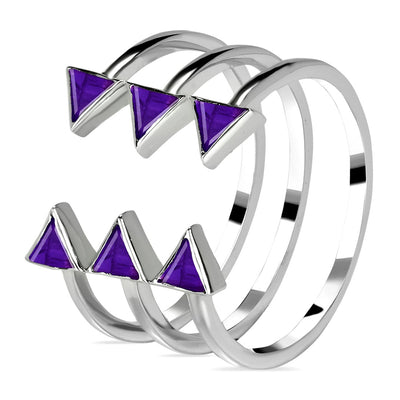 Amethyst Silver Triangular Trio Ring
