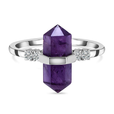 Amethyst Silver Delicately Pointed Ring