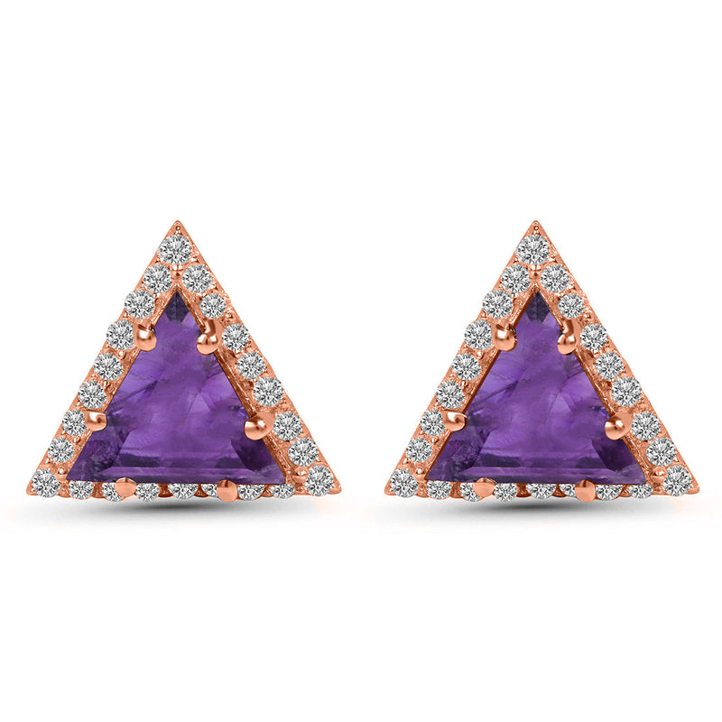 Amethyst Rose Gold Delta Stud Earrings