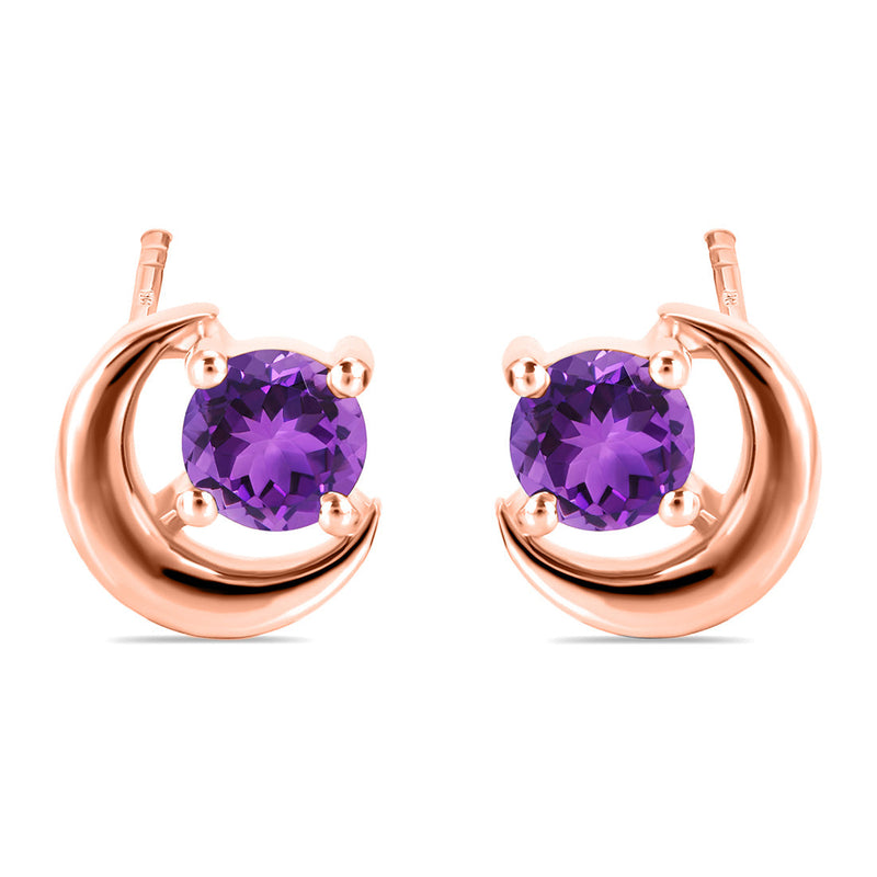 Amethyst Rose Gold Blue Moon Stud Earrings