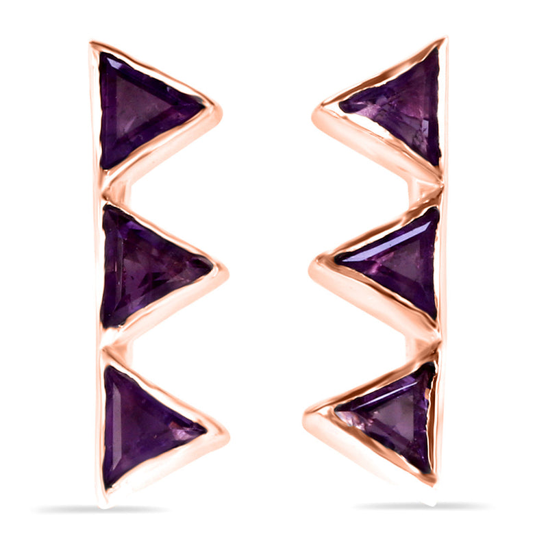 Amethyst Rose Gold Triangular Trio Stud Earrings