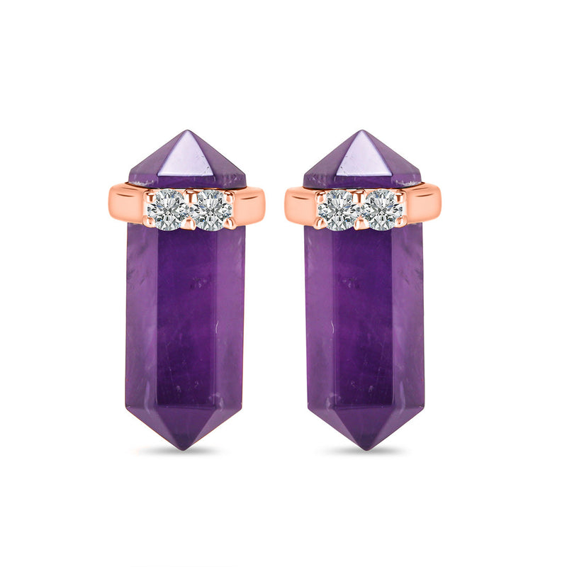 Amethyst Rose Gold Delicately Pointed Stud Earrings