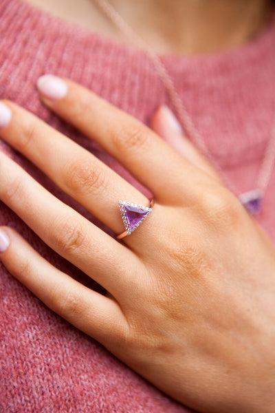 Amethyst Rose Gold Delta Ring