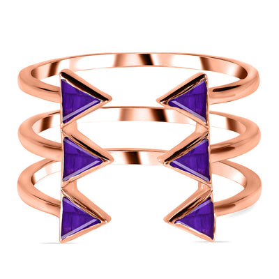 Amethyst Rose Gold Triangular Trio Ring