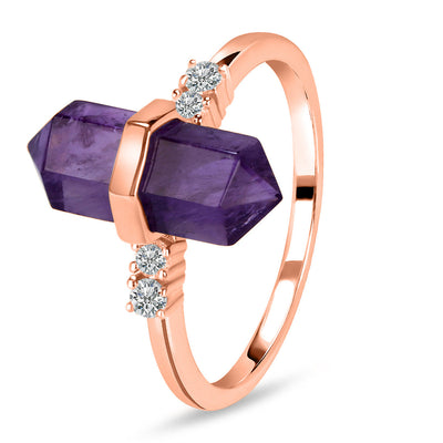 Amethyst Rose Gold Delicately Pointed Ring