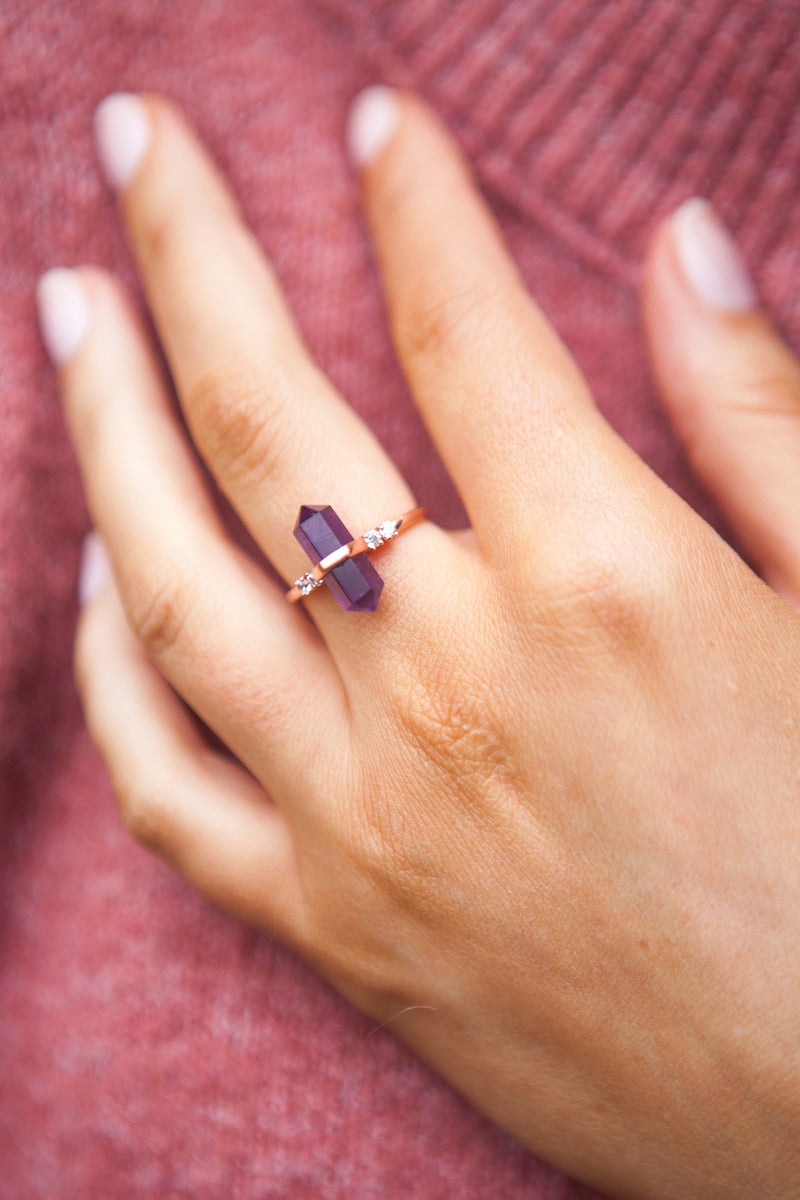 Amethyst Rose Gold Delicately Pointed Ring