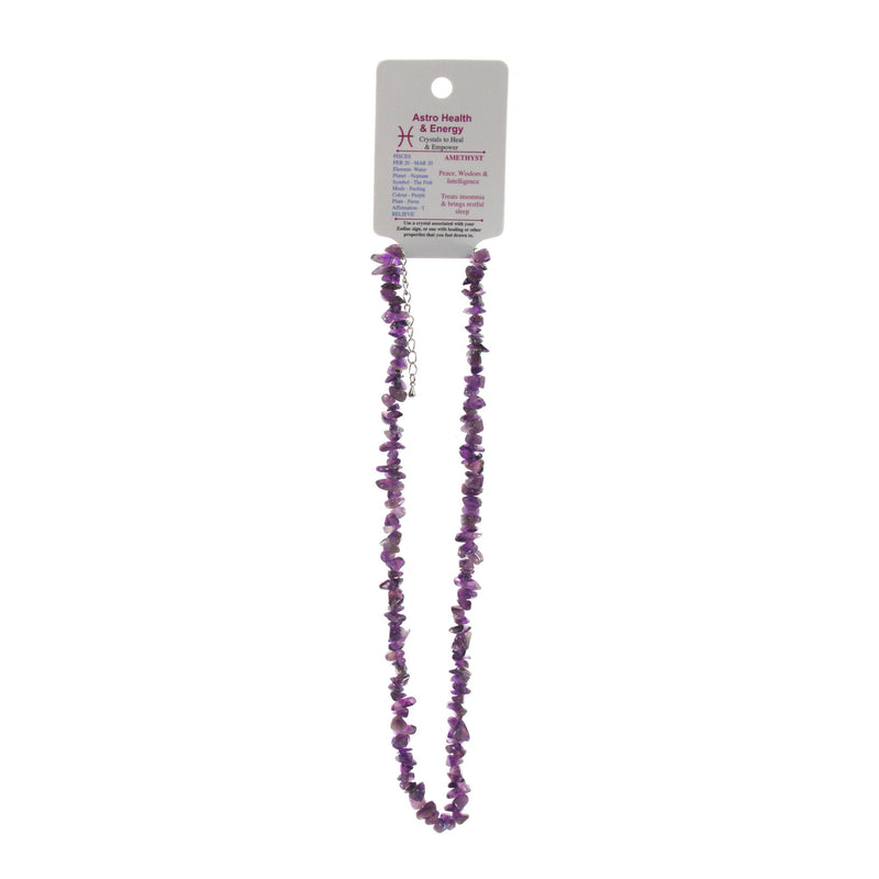 Amethyst Crystal Chip Horoscope Necklace - Star Sign Pisces