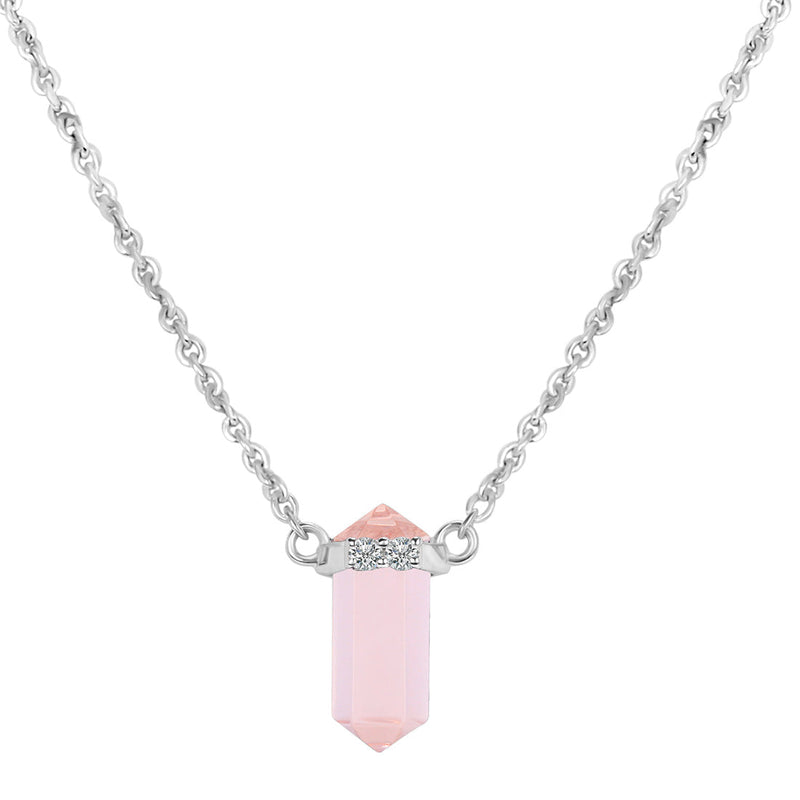 Rose Quartz Silver Delicately Pointed Necklace