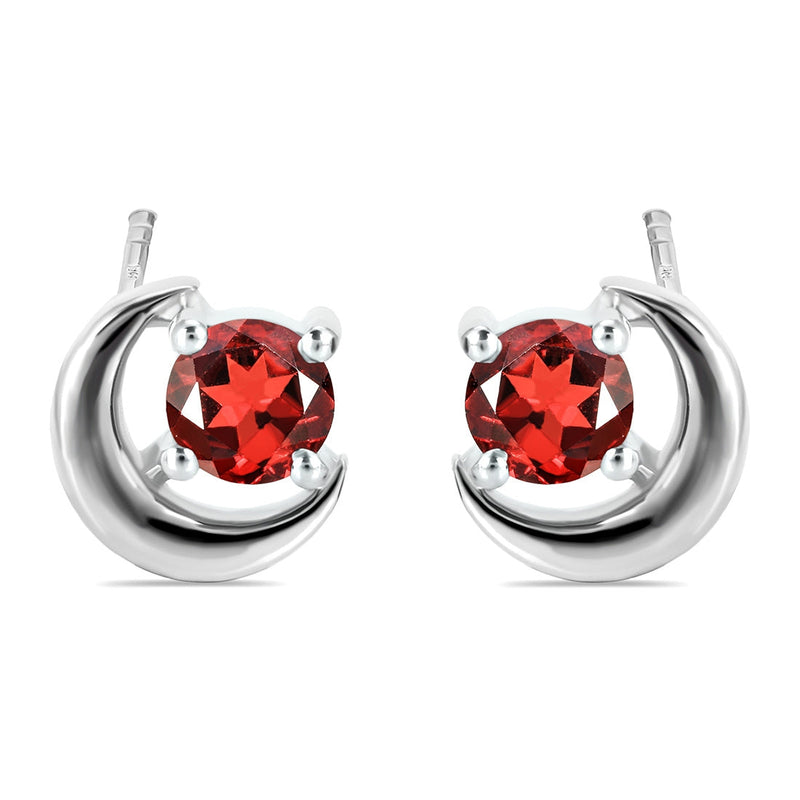 Garnet Silver Blue Moon Stud Earrings