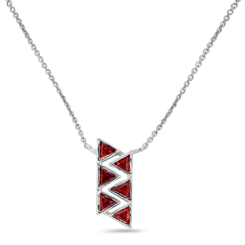 Garnet Silver Triangular Trio Necklace