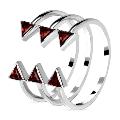 Garnet Silver Triangular Trio Ring