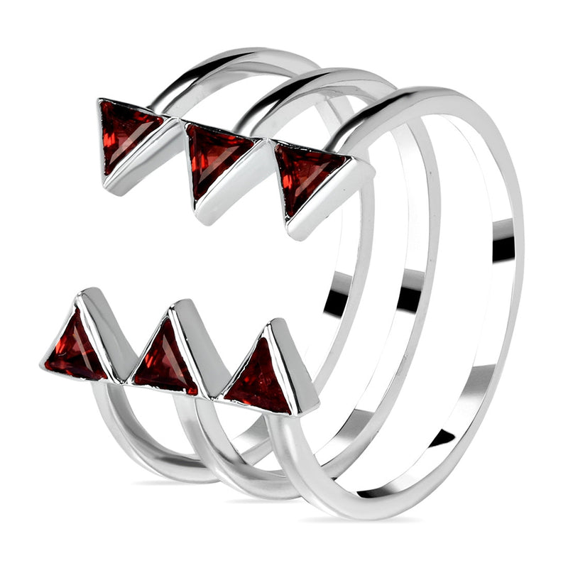 Garnet Silver Triangular Trio Ring
