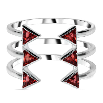 Garnet Silver Triangular Trio Ring