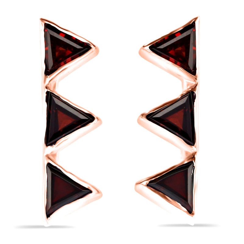 Garnet Rose Gold Triangular Trio Stud Earrings