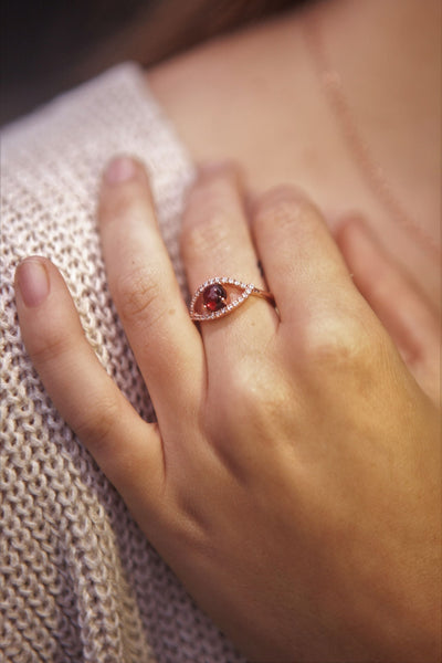 Garnet Rose Gold Curvy Cleo Ring