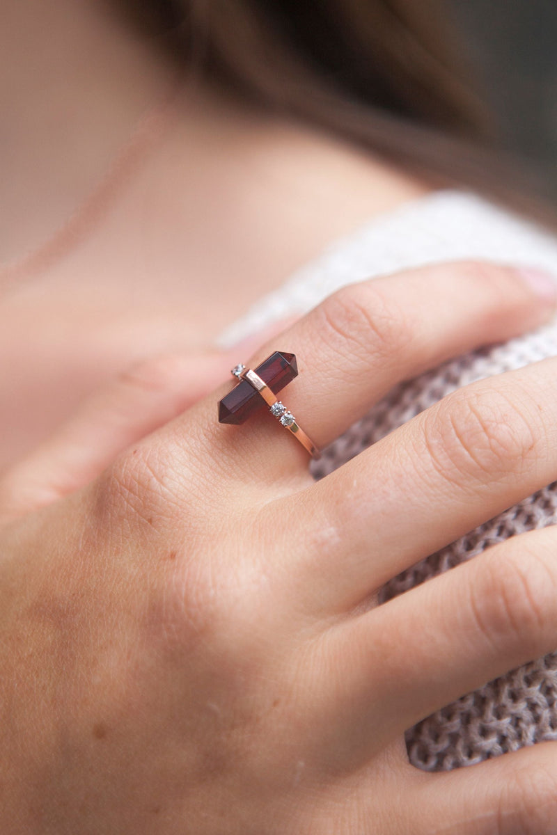 Garnet Rose Gold Delicately Pointed Ring