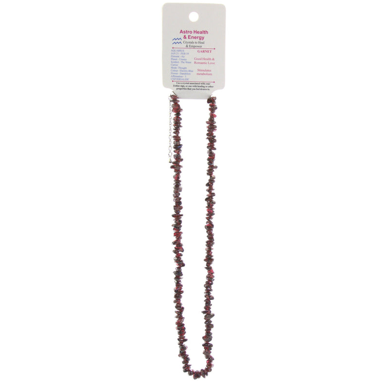 Garnet Crystal Chip Horoscope Necklace - Star Sign Aquarius