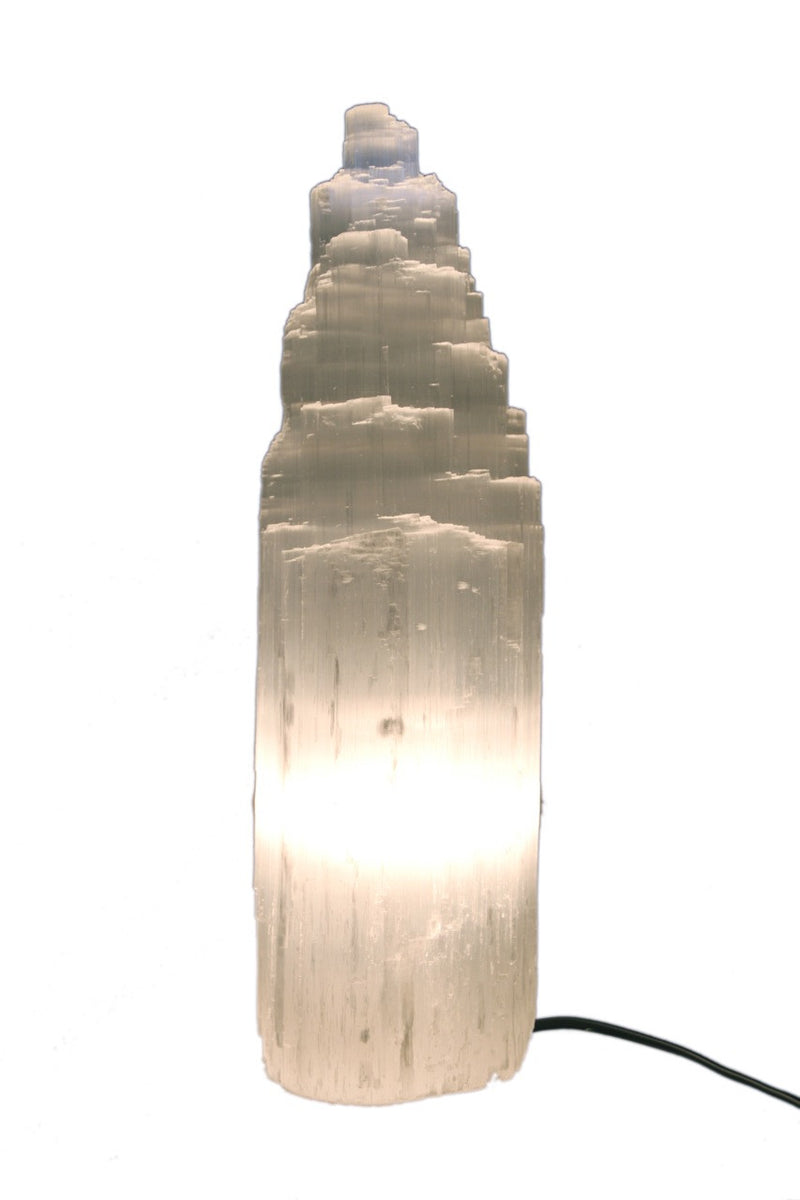 White Selenite Crystal Mountain Shape Lamp With Electrical Kit - 38 to 42cm