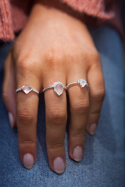 Rose Quartz Silver Dacrocyte Ring