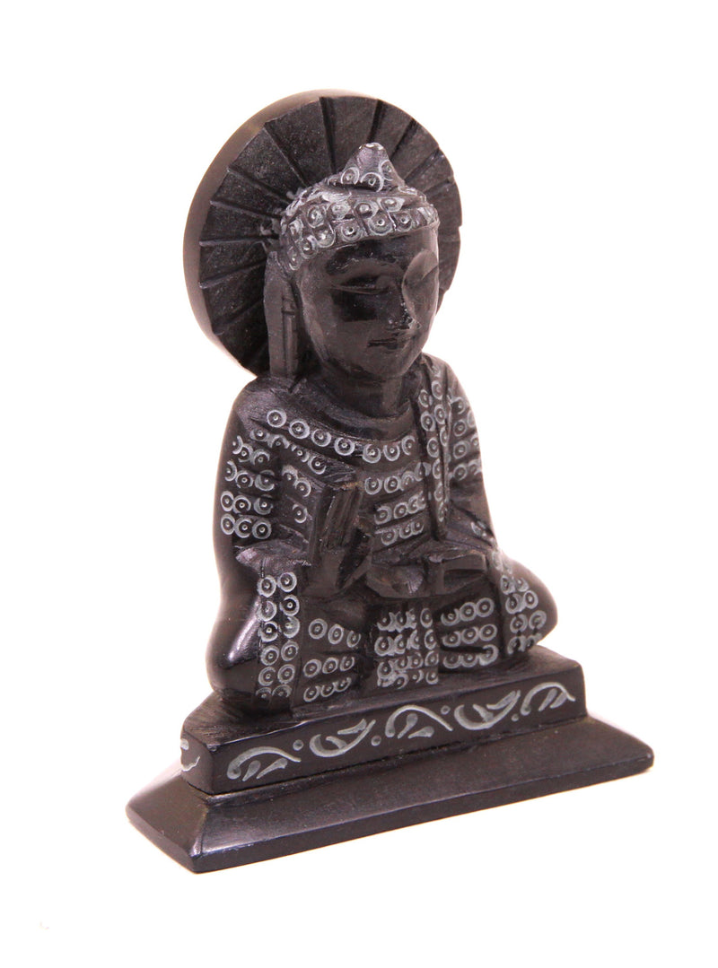Buddha Sculpture Hand Carved Soapstone With Flat Base Black - 7.5cm