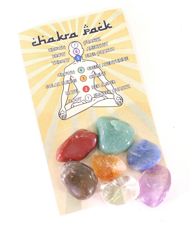 Chakra Pack of Seven Types of Tumbled Natural Crystal With Chakra Information