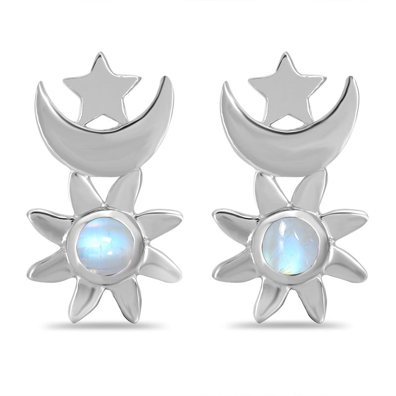 Moonstone Silver Moonstar Stud Earrings