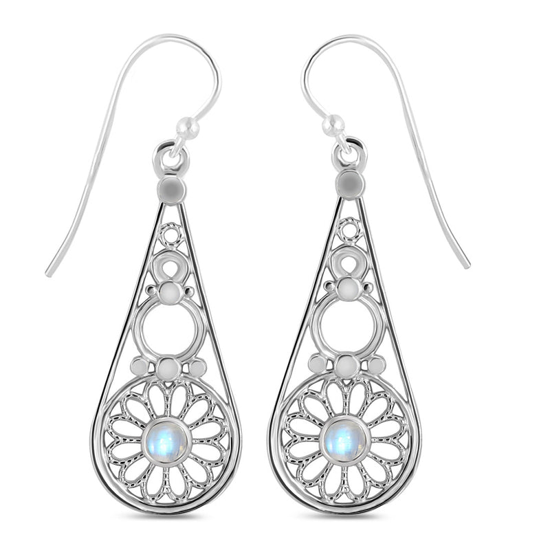 Moonstone Silver Flower Burst Earrings