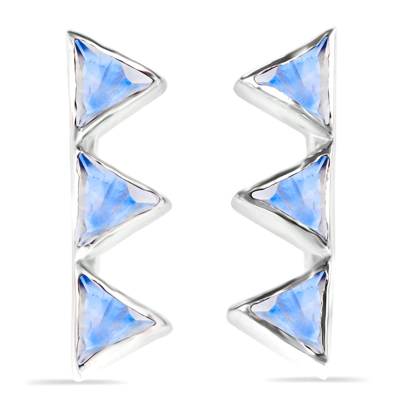 Moonstone Silver Triangular Trio Stud Earrings