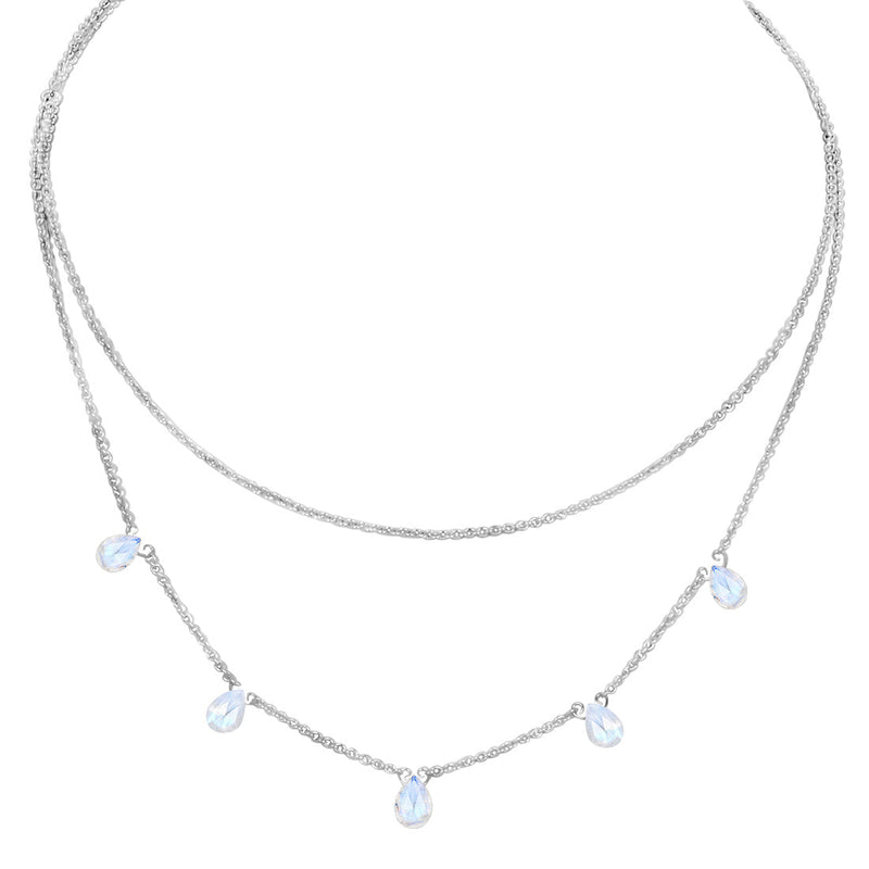 Moonstone Silver Penta Drop Necklace