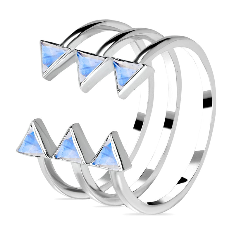 Moonstone Silver Triangular Trio Ring