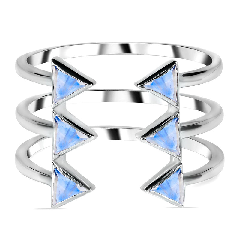 Moonstone Silver Triangular Trio Ring