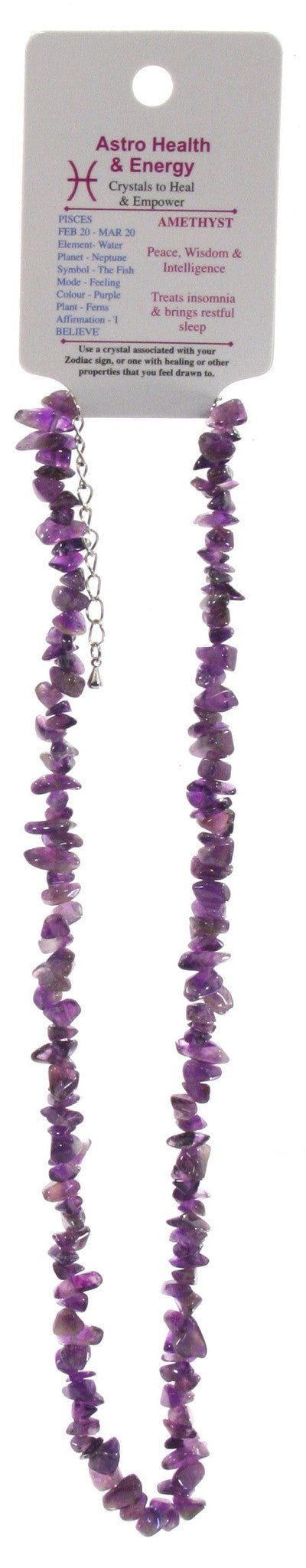 Amethyst Crystal Chip Horoscope Necklace - Star Sign Pisces