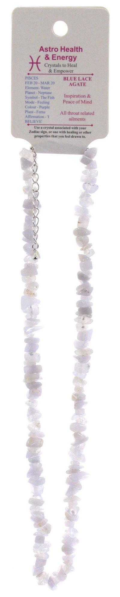 Blue Lace Agate Crystal Chip Horoscope Necklace - Star Sign Pisces