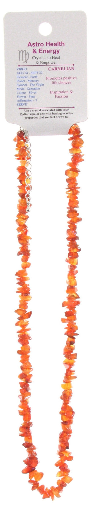 Carnelian Crystal Chip Horoscope Necklace - Star Sign Virgo