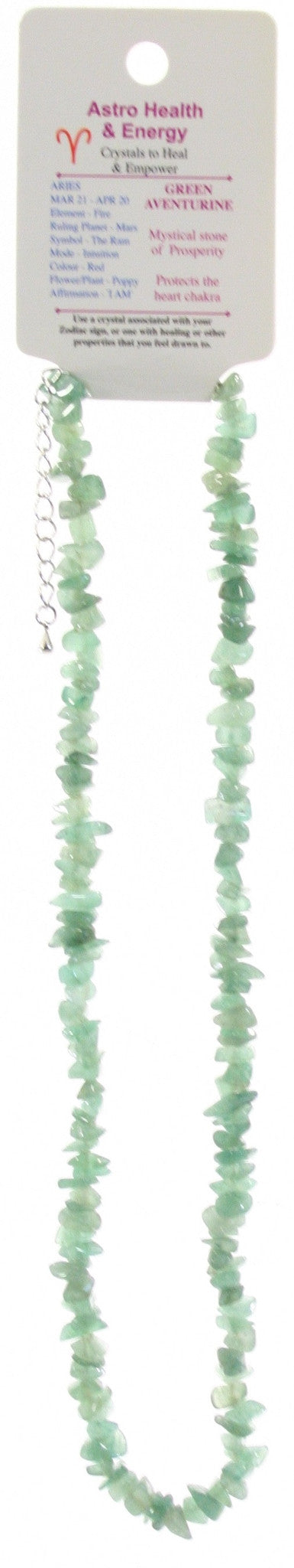 Green Aventurine Crystal Chip Horoscope Necklace - Star Sign Aries