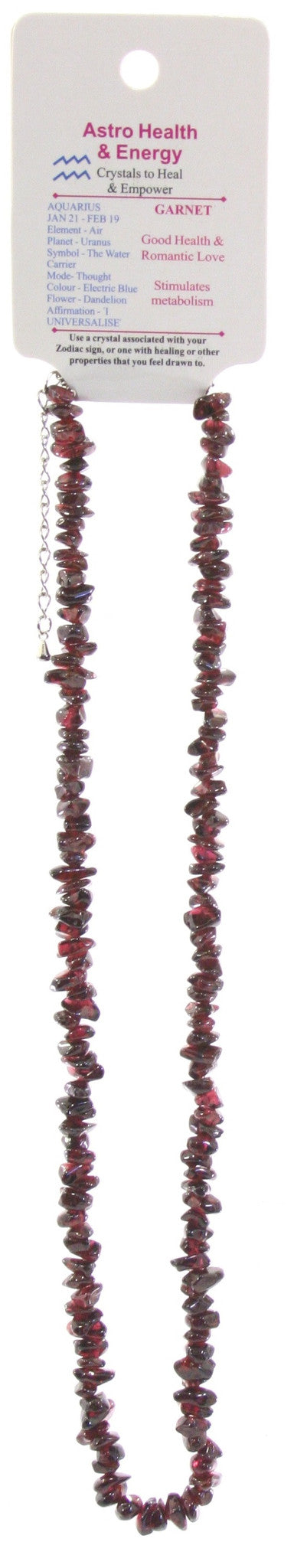 Garnet Crystal Chip Horoscope Necklace - Star Sign Aquarius