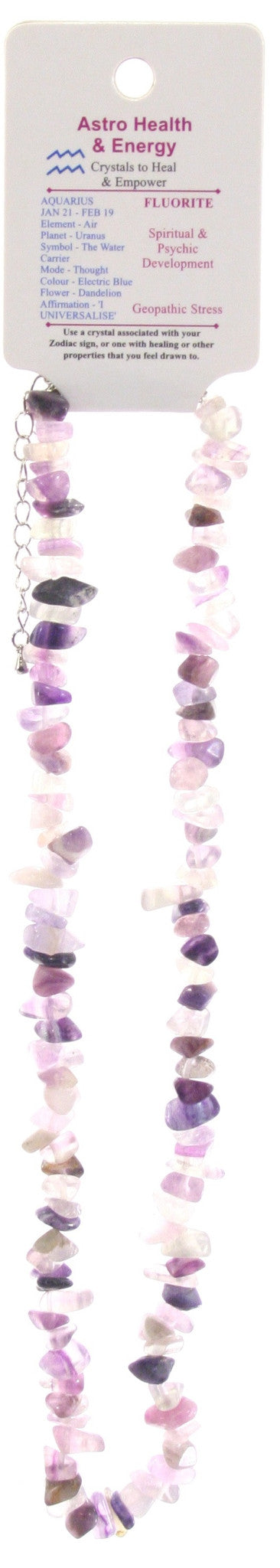 Rainbow Fluorite Crystal Chip Horoscope Necklace - Star Sign Aquarius