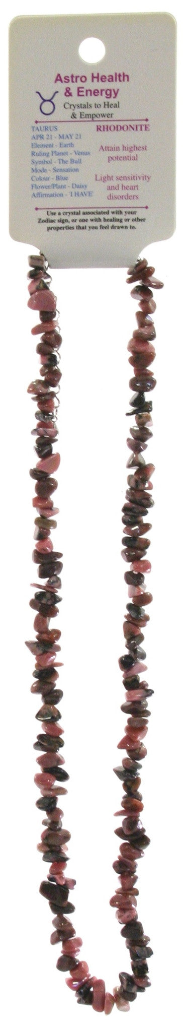 Rhodonite Crystal Chip Horoscope Necklace - Star Sign Taurus