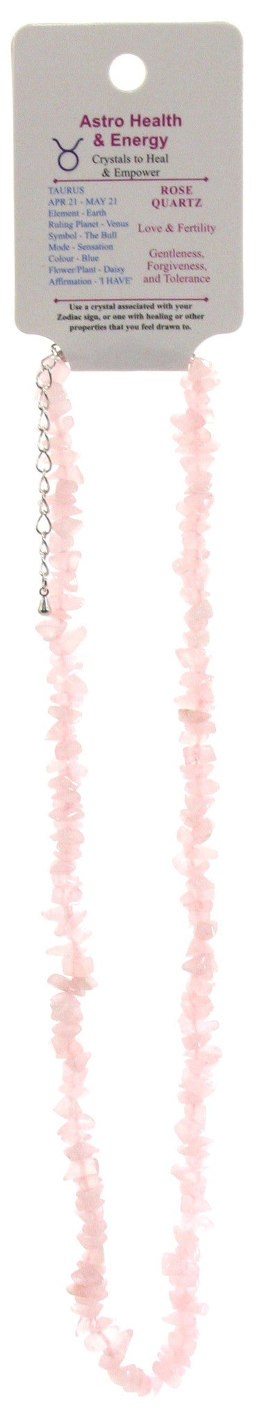 Rose Quartz Crystal Chip Horoscope Necklace - Star Sign Taurus