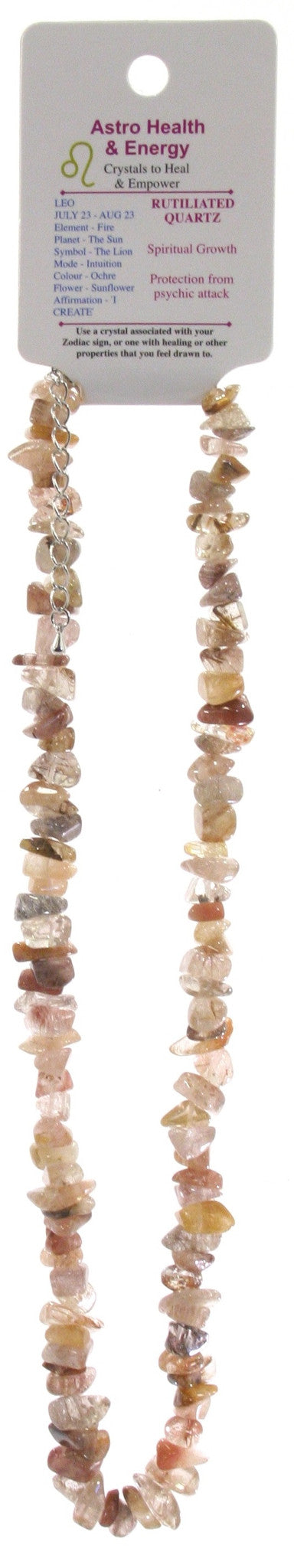 Rutilated Quartz Crystal Chip Horoscope Necklace - Star Sign Leo