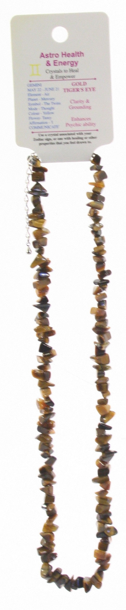 Tiger Eye Crystal Chip Horoscope Necklace - Star Sign Gemini